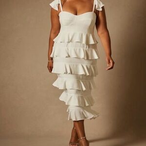 Eloquii White Layered Midi Dress